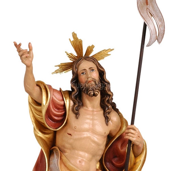 Auferstandene Jesus Holzstatue aus Gröden, handgeschnitztes Holz.