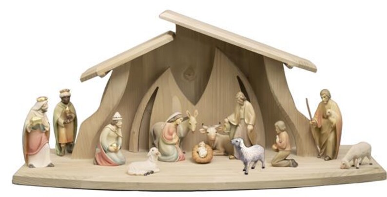 Complete Wooden Nativity Scene With Modern-style Hut | Made in Val ...