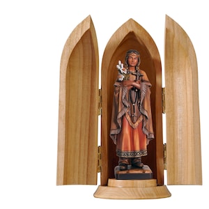 Statue of Saint Catherine Tekakwitha 6.5 cm (2.56 inches) in wood hand painted in Val Gardena MADE IN ITALY