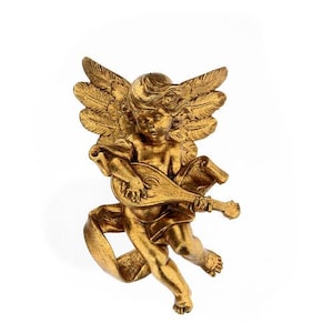 Set of 2 Angels in gold-colored resin, 17 cm | Hanging music-making angels | 6.69&#39;&#39; Set of 2 Angels resin statues, gold colored | from Italy |