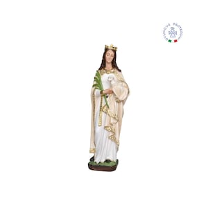 Beeld van de Heilige Agnes 60 cm in gekleurd kunsthars, voor binnen en buiten. 23,62&#39;&#39; Sint Agnes harsbeeld. GEMAAKT IN ITALIË.
