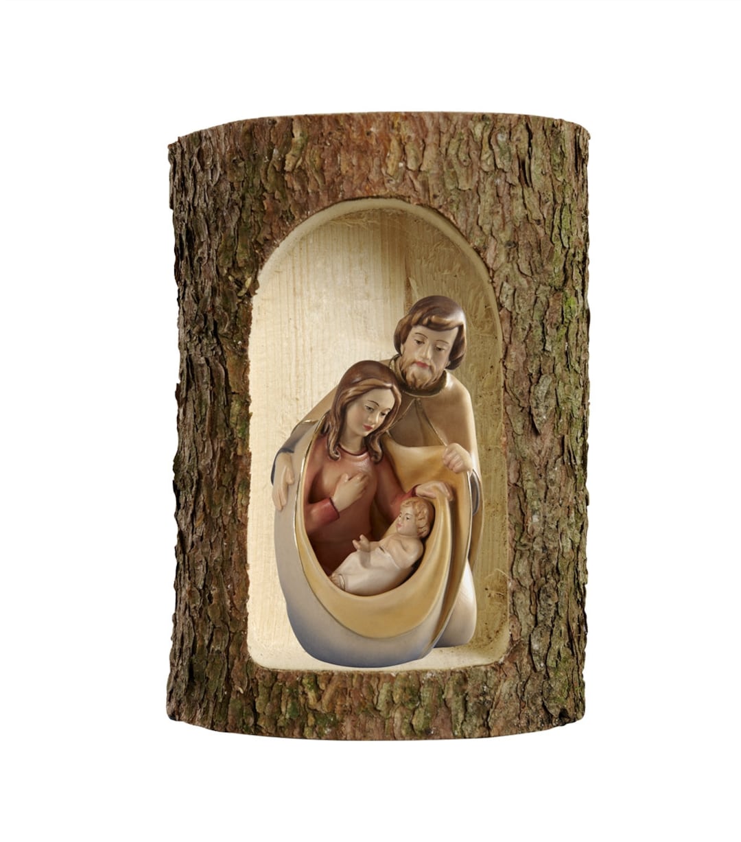 Christmas Nativity Scene With Jesus, Mary and Joseph in Wood Inserted ...