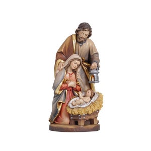Nativity Scene Holy Family in hand-painted wood from Val Gardena (SACRED NOTTE model)