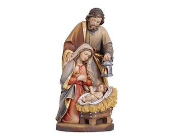 Nativity Scene Holy Family in hand-painted wood from Val Gardena (SACRED NIGHT model)
