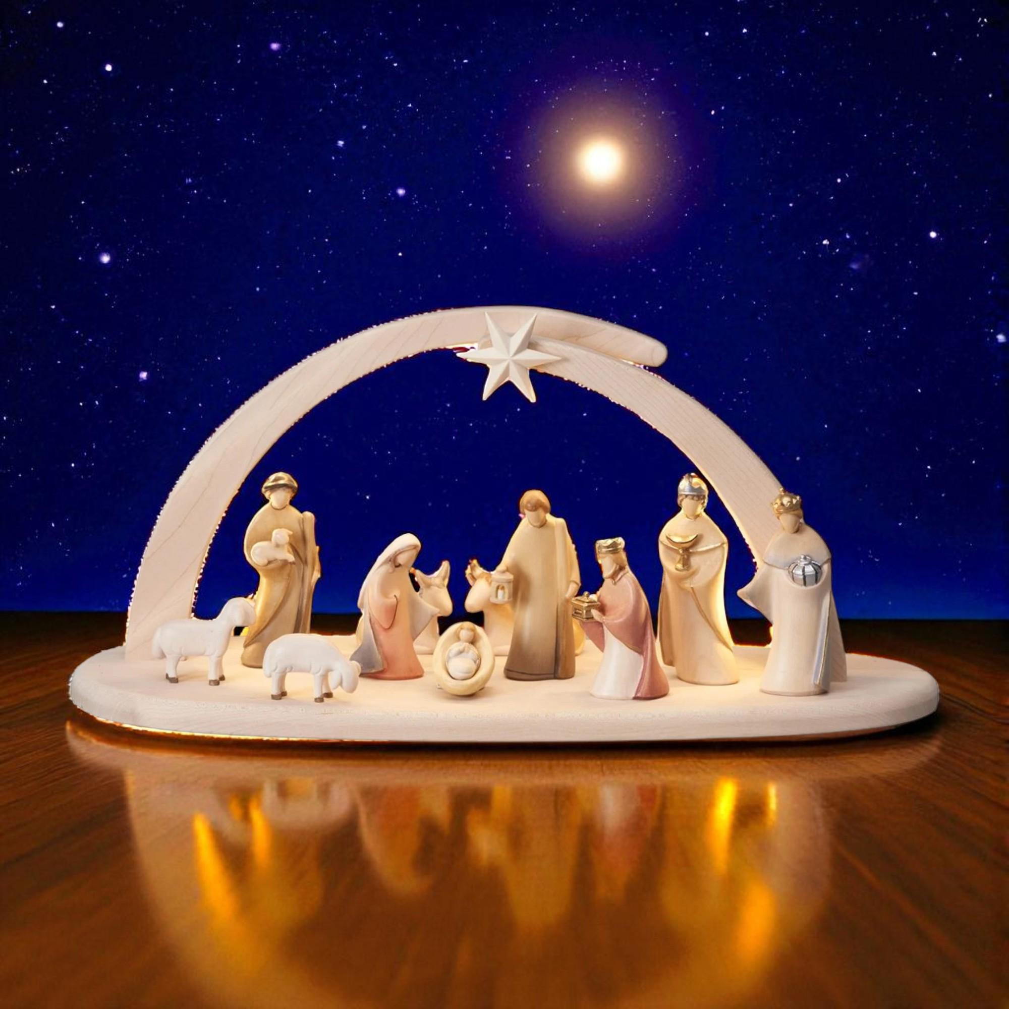 Natività Decorativa Con Capanna E Luci Integrate - Presepe 20 Cm Per Natale - 3