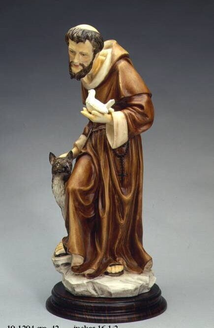 Statue of Saint Francis of Assisi with animals in marble dust | Made in Tuscany | Saint Francis with animals sculpture |