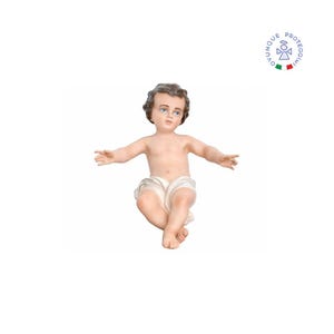 Baby Jesus statue in colored resin, 18 cm. Suitable for indoors and outdoors. 7.09&#39;&#39; Jesus Baby resin statue. MADE IN ITALY.