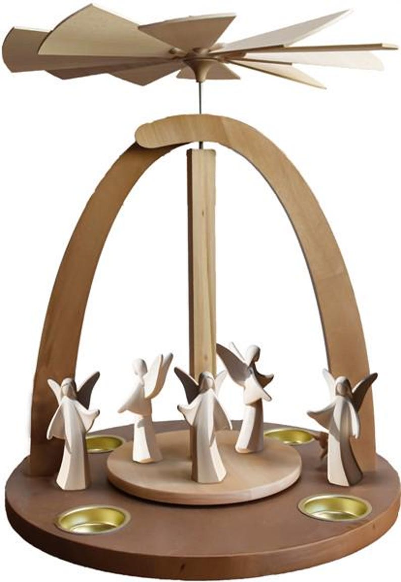 Rotating Wooden Christmas Pyramid With 5 Angels | Made in Val Gardena ...