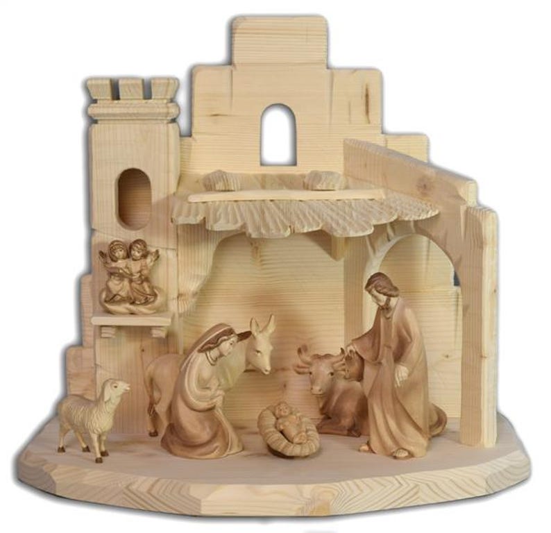 Complete Wooden Nativity Scene With Modern-style Hut | Made in Val ...