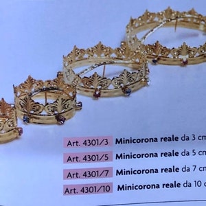 Mini royal crown for statues in 24k gold-plated brass with rhinestones, top-quality handcrafted product - MADE IN ITALY