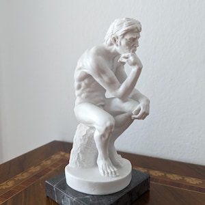 Statue &quot;The Thinker&quot; by Auguste Rodin in white marble dust | Made in Italy | The thinker of Rodin Sculpture | Replica famous statues |