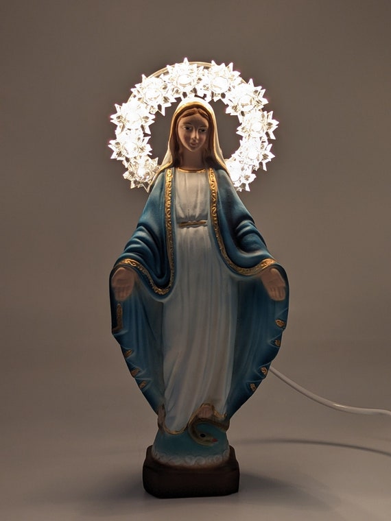 Statua Madonna Immacolata cm 30 in resina con aureola luminosa in  plexiglass - Ovunque Proteggimi