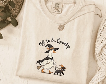 Goose Walking Cat Halloween Shirt, Spooky Season Cat Lover Tee, Vintage Cartoon Comfort Colors Shirt