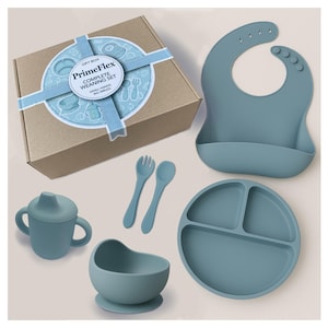 Etsy - Primeflex Essentials - 離乳食セット - ブルーカラー - ギフトボックス - 6個セット - シリコン製 - ベビーシャワー - (英国から発送)