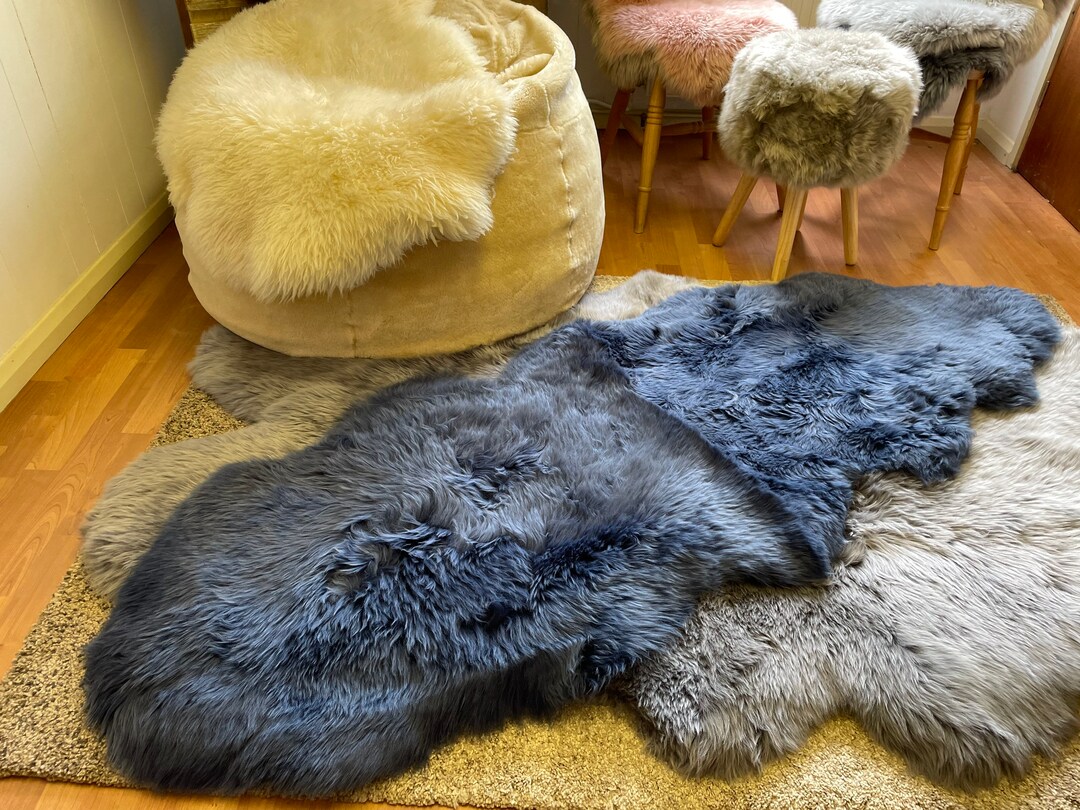Blue Sheepskin Rug Genuine Sheepskin Double Rug Etsy UK