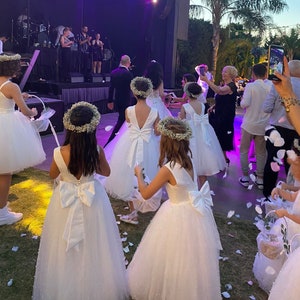 Girl Flower Wedding Dress, junior Bridesmaid Dress, Baptism Pearl Dress, Wedding Flower Dress, Ivory Satin Tulle Dress image 3