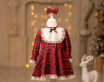 Twirly Christmas Girl Photoshoot Dress, Toddler Girl Photo Prop, First Christmas Outfit, Girl Plaid Dress, Fairycore Dress, Baby Xmas Outfit