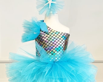 Mermaid Girl Dress, Toddler Birthday Outfit, Mermaid Birthday Dress, Mermaid Theme Party, Girl Tutu Dress, Photoshoot, Cake Smash Dress
