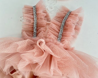 Vestido de tul de cumpleaños boho, vestido de tutú romper de cumpleañera de hadas, traje de sesión de fotos, primer romper tutú cakesmash, cumpleaños boho para niños pequeños