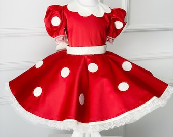 Costume da ragazza ispirato al topo Minnie, vestito ispirato a Minnie, costume da minnie per bambini, vestito di compleanno, vestito di Halloween, abito di compleanno