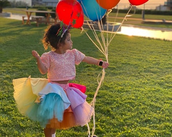 1 Pezzo Di Tutù A Maniche Lunghe Stampato Con Unicorno Arcobaleno Adorabile  Ed Elegante Per Bambina Con Gonna In Tulle Gonfio, Adatto Per Feste,  Compleanni E Primavera Estate