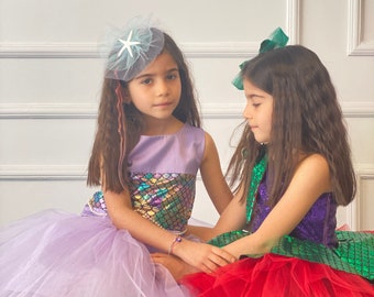 Twins Mermaid Dress, Sisters Mermaid Costume, Kids Fashion, Photoshoot Girl Outfit, Halloween Girl Outfit