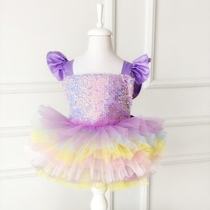 Rainbow Girl Romper, Pastel Colorful Tulle Dress, First Birthday Tulle Dress, Sequin Tutu Dress, Unicorn Dress, Toddler Cake Smash  Dress