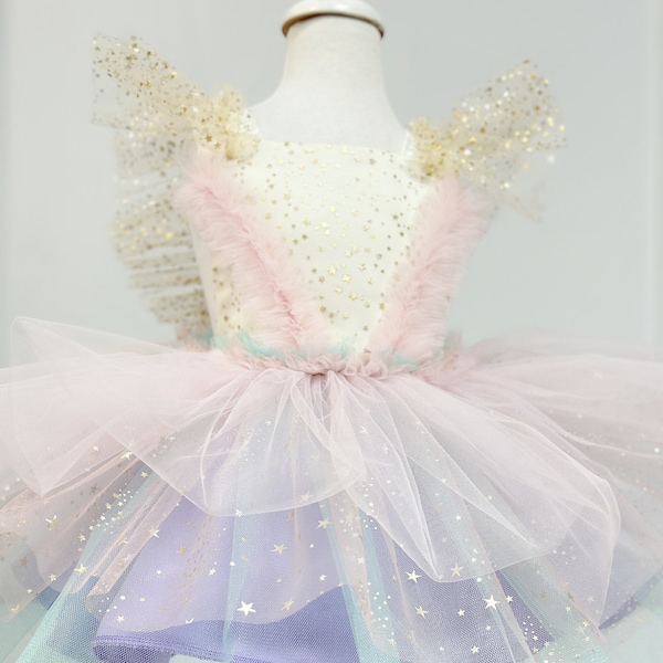 Vestido de tutú para niña de primer cumpleaños, vestido de tutú bohemio, atuendo de cumpleaños para bebé, vestido de niña en colores pastel, vestido para sesión de fotos.