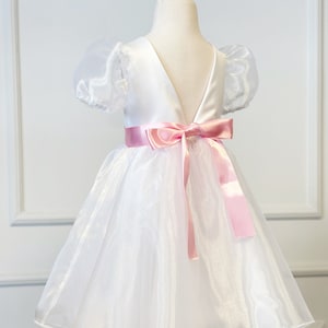 Flower Girl Tulle Dress, Royal Wedding Dress for Toddler, Junior Bridesmaid Dress, White Christening Puff Sleeve Dress, Photo Shoot Outfit