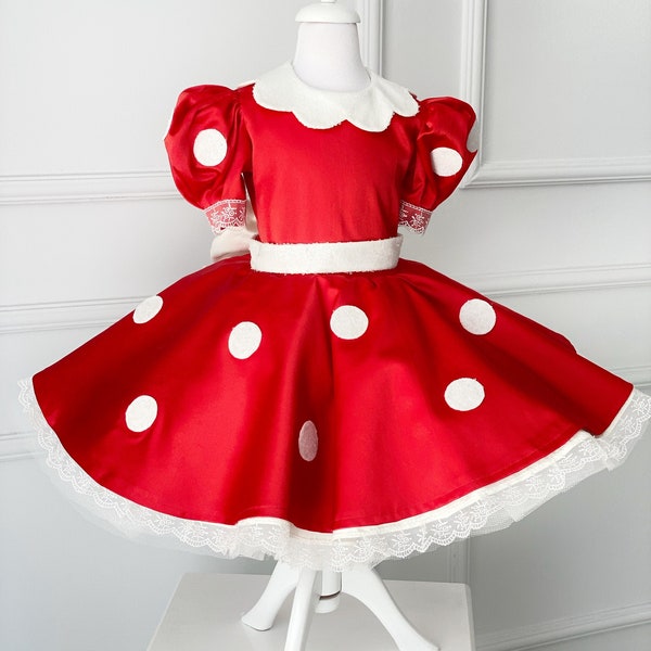 Disfraz de niña inspirado en Minnie Mouse, Vestido inspirado en Minnie, Disfraz de Minnie para niños pequeños, Traje de cumpleaños, Traje de Halloween, Vestido de cumpleaños