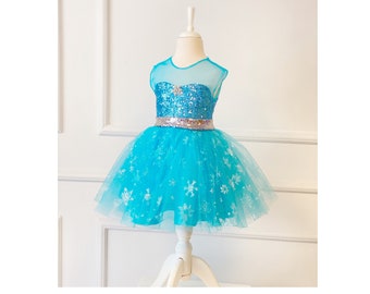 Costume ispirato Elsa, Vestito ispirato Elsa, vestito da ragazza di compleanno congelato, abito da bambina, vestito di tulle blu