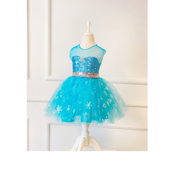 Elsa Inspired Costume, Elsa Inspired Dress, Frozen Birthday Girl Outfit, Toddler Girl Gown, Blue Tulle Dress