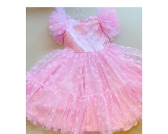 Pink  Fluffy Dress, Baby Birthday Tutu Dress, Flower Toddler Girl Photoshoot Dress, Girl's Fairy Outfit, Baby First Birthday Tutu Dress