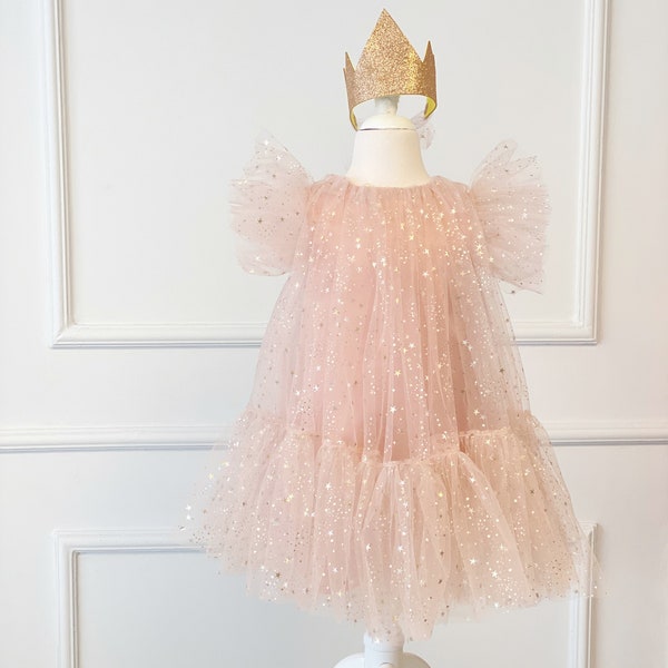 Robe de fille moelleuse rose, tenue de mariage Flower Toddler, robe de princesse fée Tulle, tenue d’anniversaire Boho Baby, occasion de tulle blush, photo