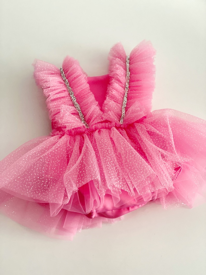 Roze verjaardag meisje Baby Tutu jurk, roze baby Romper, meisje fotoshoot Tulle Romper, peuter Cake Smash jurk, meisje verjaardag jurk, Tutu afbeelding 2