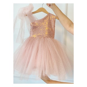 Birthday Girl Glitter Tulle Dress, Toddler Boho Dress, Girl Photoshoot Tutu, Toddler wedding Outfit,Flower Girl Outfit, Dusty Rose Pink