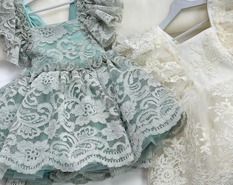 Sage Green Girl's Dress, Flower Girl Dress, Linen Dress, Christening Gown,  Flower Girl Dress, Baby Girl Baptism Outfit, Wedding Outfit - Etsy