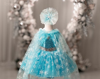 Elsa Fozen Birthday Girl Dress,  Frozen Castle Photoshoot  Costume,  Toddler Puff Dress, Frozen Invite Costume Dress,  Halloween Costume