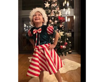 Candy Cane Elf Girl  Dress, Christmas Toddler Elf Dress, Photoshoot Costume, Holiday Outfit, Candy Tutu for Christmas, Xmas Tutu Gown