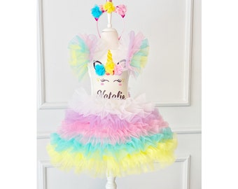 Unicorn Girl Dress, Unicorn Toddler Birthday Dress, Unicorn Pastel Tulle Dress, Personalized Unicorn Tutu Costume