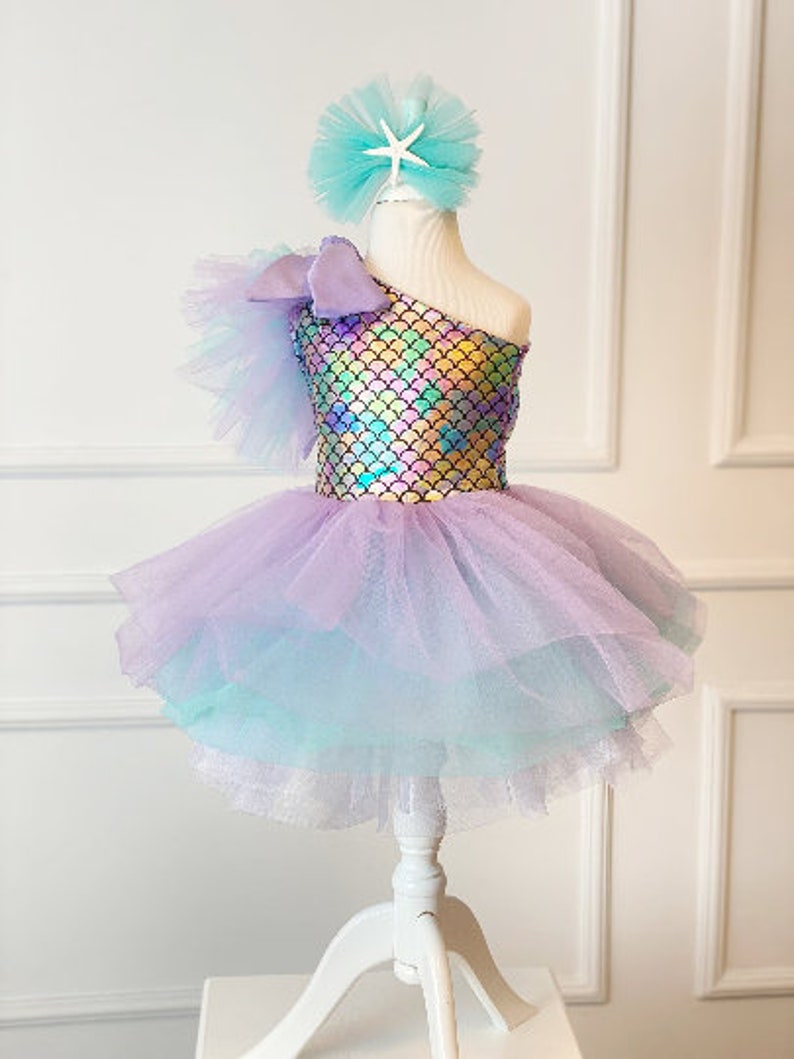 Mermaid Girl Dress, Toddler Birthday Outfit, Mermaid Birthday Dress, Mermaid Theme Party, Girl Tutu Dress, Photoshoot, Cake Smash Dress image 3