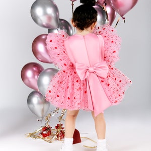 Valentines Day Dress, Girl Valentine Dress, Girl Heart Dress, Pink Birthday Dress, Pink Tutu Dress, Pink Heart Dress, Birthday Toddler Dress image 2