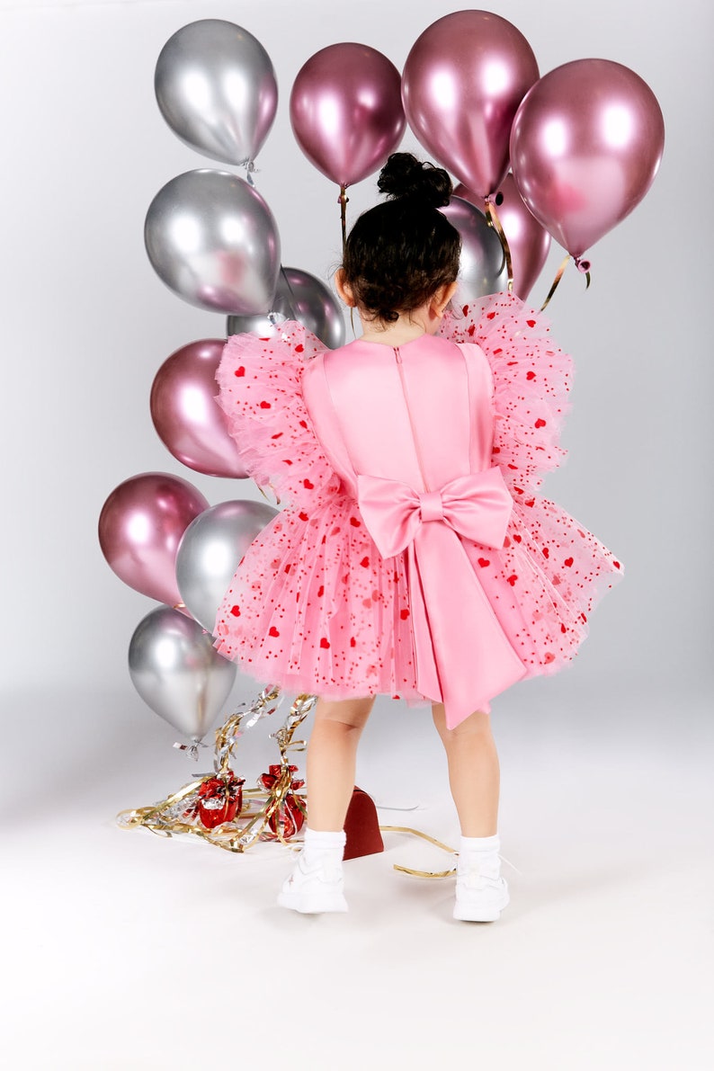 Valentines Day Dress, Girl Valentine Dress, Girl Heart Dress, Pink Birthday Dress, Pink Tutu Dress, Pink Heart Dress, Birthday Toddler Dress image 2