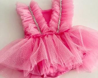 Pink Birthday Girl Baby Tutu Dress, Pink Baby Romper, Girl Photoshoot Tulle Romper, Toddler Cake Smash Dress, Girl Birthday Dress, Tutu