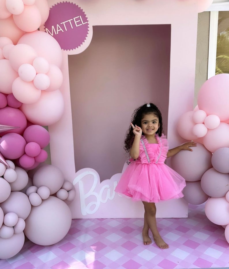 Roze verjaardag meisje Baby Tutu jurk, roze baby Romper, meisje fotoshoot Tulle Romper, peuter Cake Smash jurk, meisje verjaardag jurk, Tutu afbeelding 3