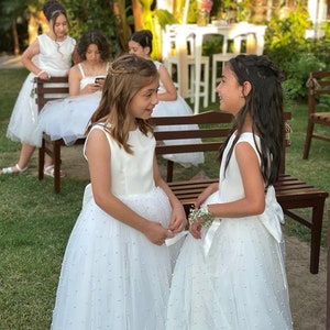 V Back Top Dress with Pearls, First Communion Gown, Ivory Flower Girl Dress, Elegant Baptism Dress, Wedding Bridesmaid Dress, Blessing Dress image 10