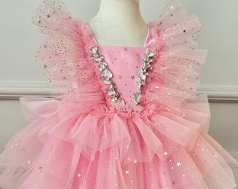 Rosa Geburtstagskind Kleid, flauschiges Tutu Kleid für Kleinkinder, rosa Smash Cake Tutu, rosa Ballkleid, rosa Sprenkeln tut,