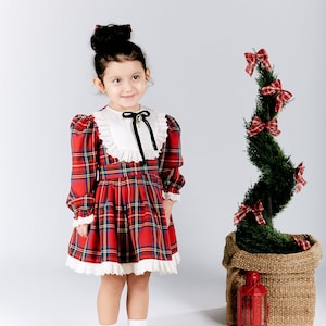 Rotes Kariertes Weihnachtskleid, Noel Tartan Kleid, Urlaubs fotoshooting Kleid, Mädchen Xmas Outfit, Kleinkind Kleid, Baby Flanell Kleid,