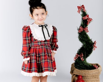 Rotes Kariertes Weihnachtskleid, Noel Tartan Kleid, Urlaubs fotoshooting Kleid, Mädchen Xmas Outfit, Kleinkind Kleid, Baby Flanell Kleid,