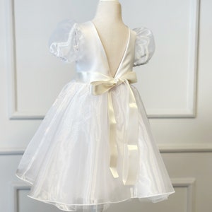 White Flower Girl Dress, V Back Top Dress, First Communion Gown, Baptism Toddler Girl Dress, Organza Girl Dress, Bridesmaid Dress,